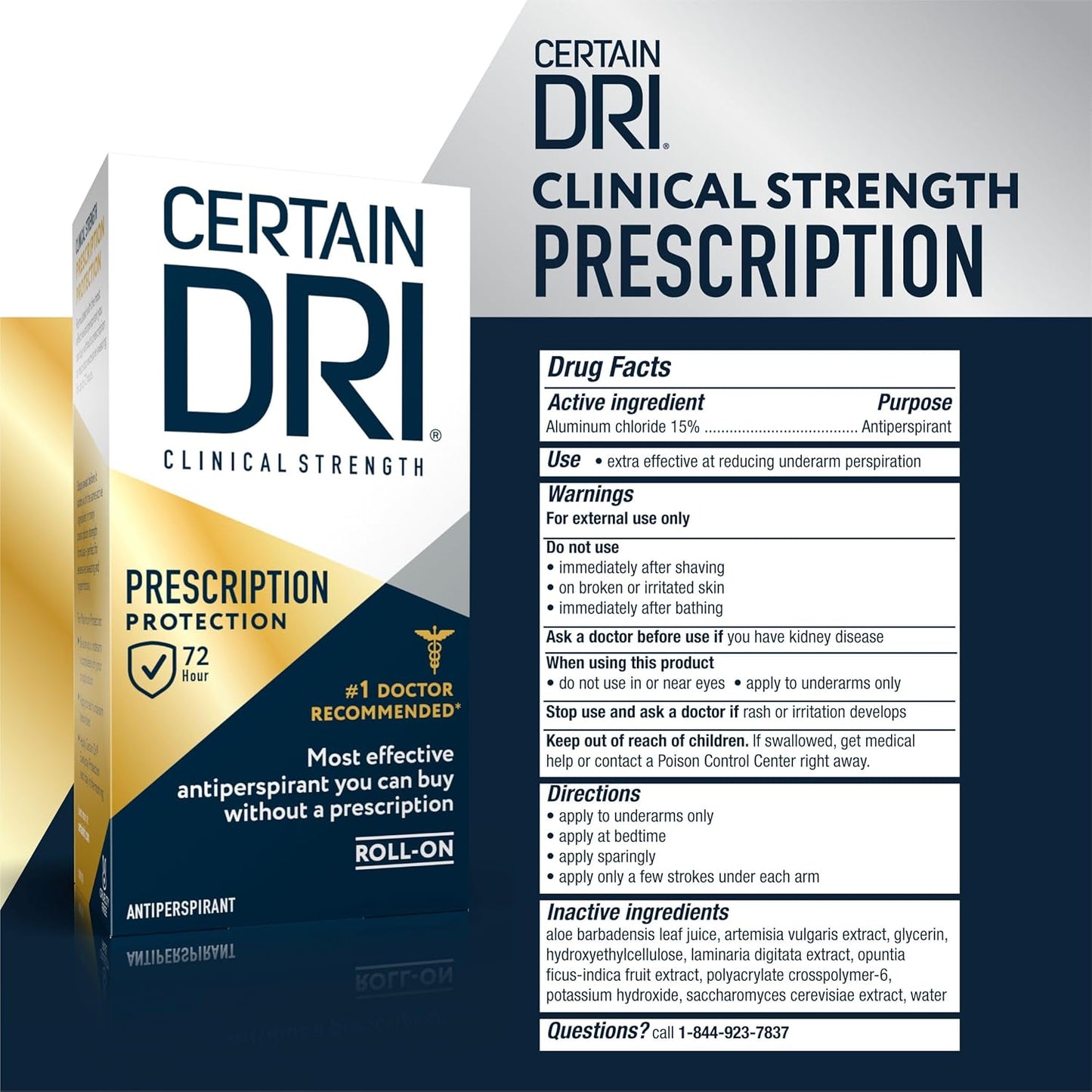 Certain Dri Prescription Strength Clinical Antiperspirant Roll-On Deodorant, Hyperhidrosis Treatment for Men & Women, Long-Lasting 72hr Protection, Effective Sweat Control, Fragrance Free, 1.2 Fl oz