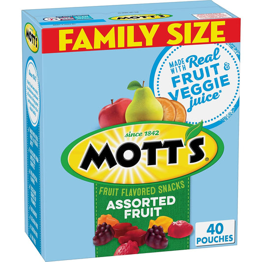 Mott's Fruit Flavored Snacks, Assorted Fruit, Halloween Candy Alternative, Pouches, 0.8 oz, 40 ct