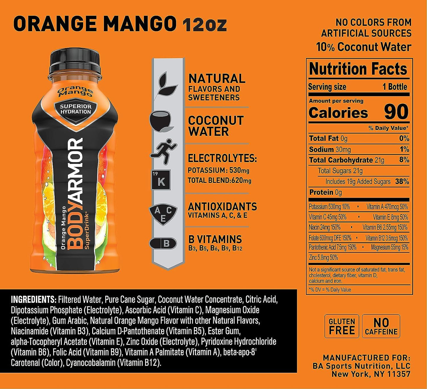 BODYARMOR Sports Drink Variety Pack, Coconut Water Hydration, Natural Flavors w Vitamins, Potassium Packed Electrolytes For Athletes, Strawberry Banana, Blue Raspberry, Orange Mango, 12 Oz - 24 pack