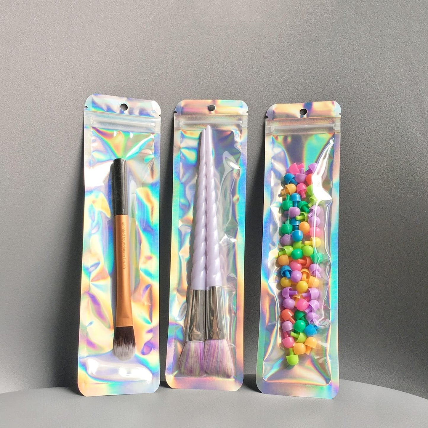 100pcs Pen Bags Holographic Ziplock Packaging Bag Pen Packaging Bags for Small Business 2.4x9 inch Resealable Sample Bags for Packaging Lipgloss,Jewelry,Cosmetic