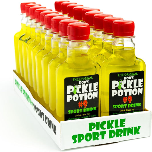 Bob's Pickle Potion #9 - Electrolyte Pickle Shot - Rehydration & Cramp Relief - Sports Drink Shot Zero Caffeine & Gluten-Free - 6.3 oz (Pack of 18)