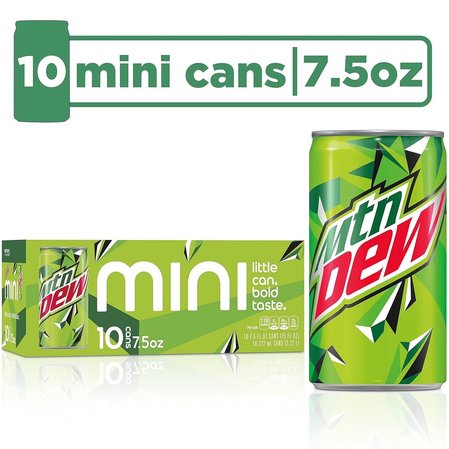 Mountain Dew Soda, Mini Cans, 7.5 Fl Oz (Two packs of 10)