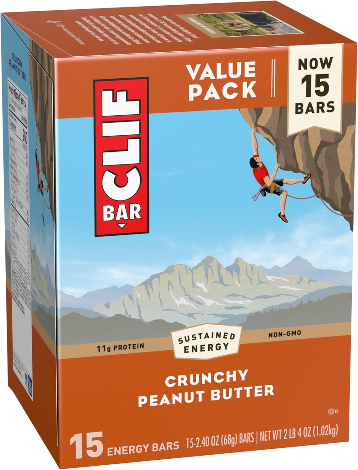 CLIF BAR - Crunchy Peanut Butter - Made with Organic Oats - 11g Protein - Non-GMO - Plant Based - Energy Bars - 2.4 oz. (15 Pack)