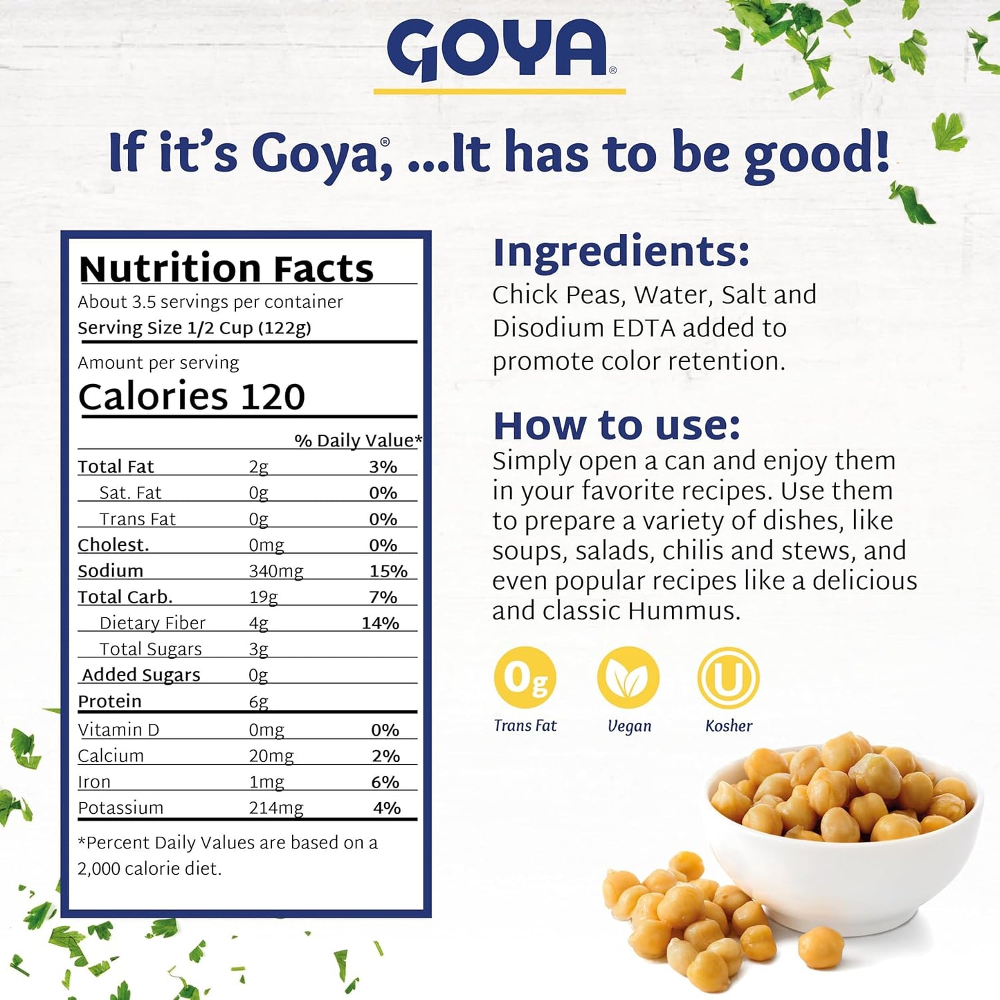 Goya Foods Chick Peas, Garbanzo Beans, 15.5 Ounce (Pack of 8)