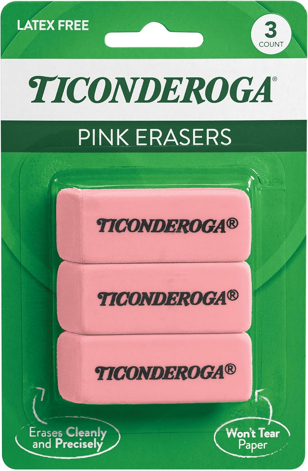 Ticonderoga Wedge Erasers, Pink, 3 Count