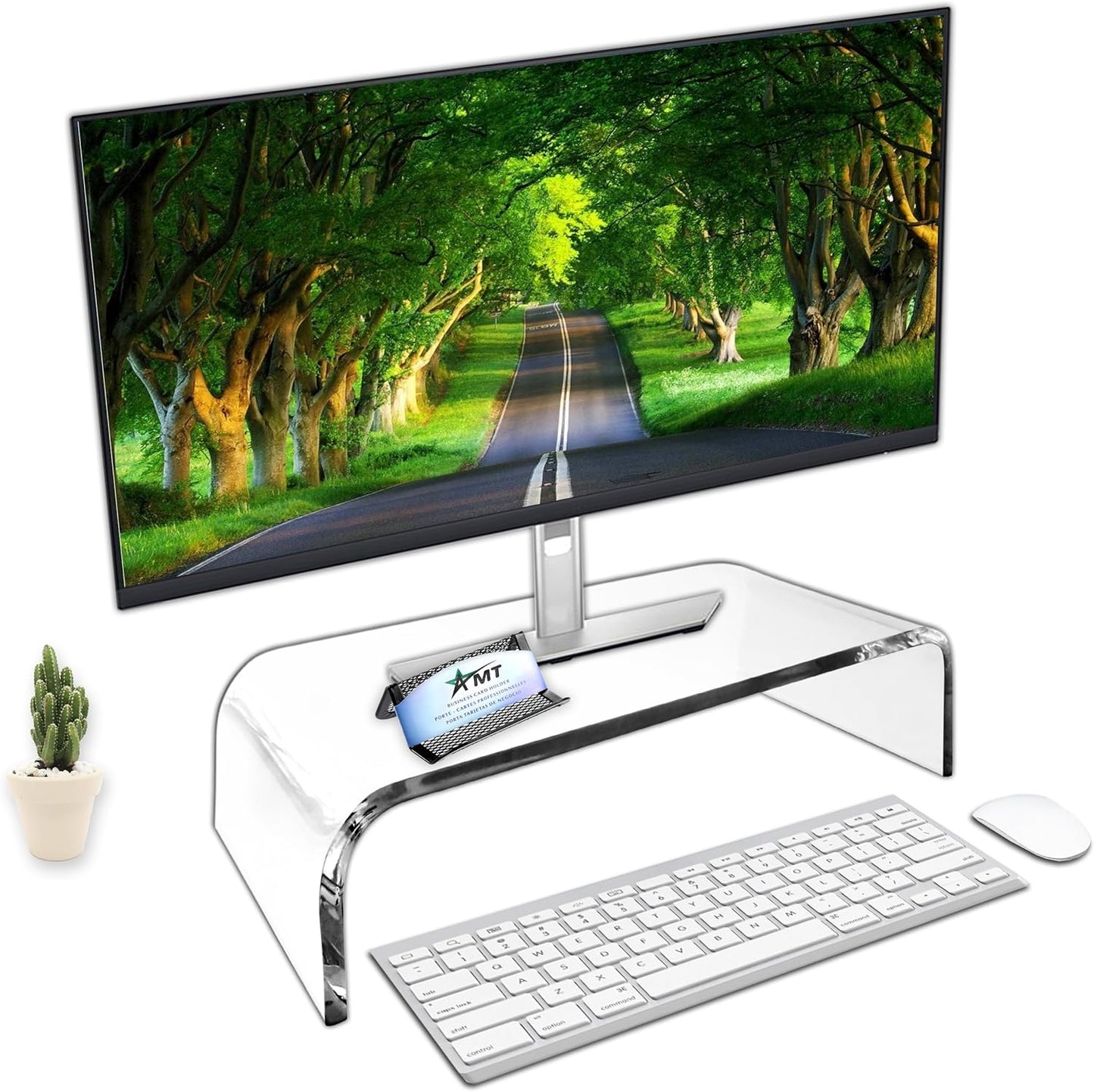 AMT Premium Acrylic Clear Monitor Riser Laptop/PC/Multimedia Monitor Stand for Home Office