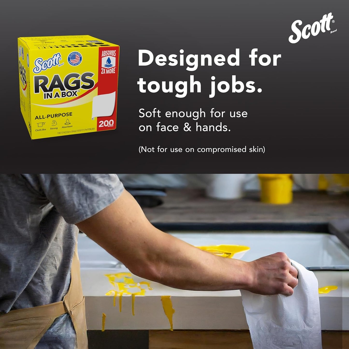 Scott® Rags In A Box™ (75260), White, 200 Shop Towels/Box, 8 Boxes/Case, 1,600 Towels/Case