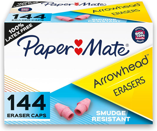 Paper Mate Arrowhead Pink Pearl Cap Erasers, 144 Count