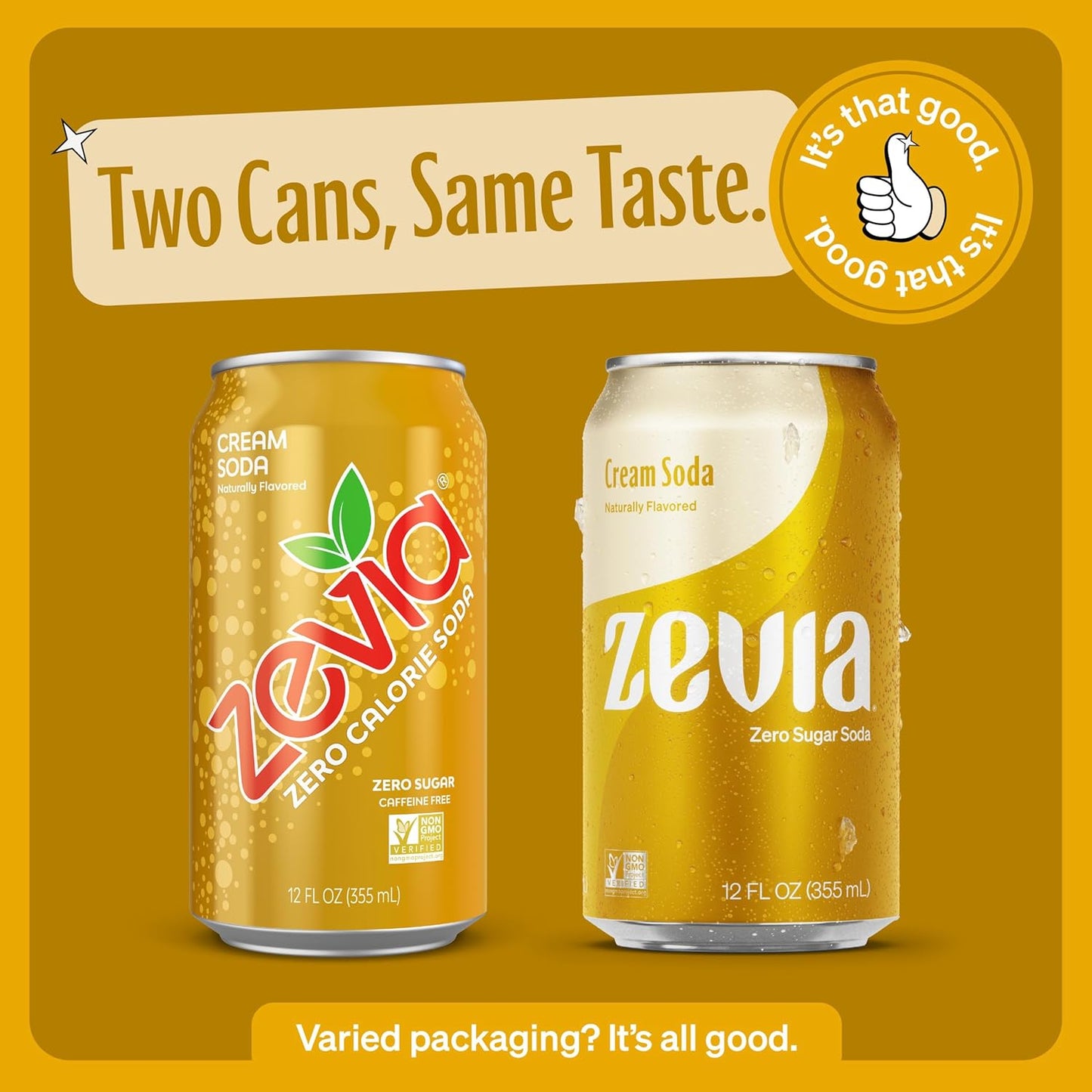 Zevia Zero Sugar, Cream Soda, Caffeine Free, 12 Fl Oz Cans (Pack of 8)