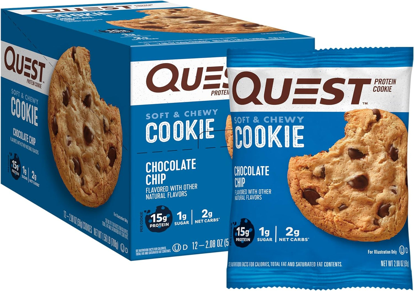 Quest Nutrition Chocolate Chip Protein Cookie; Keto Friendly; High Protein; Low Carb; 12 Count