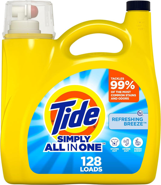 Tide Simply Liquid Laundry Detergent, Refreshing Breeze, 168 oz, 128 Loads