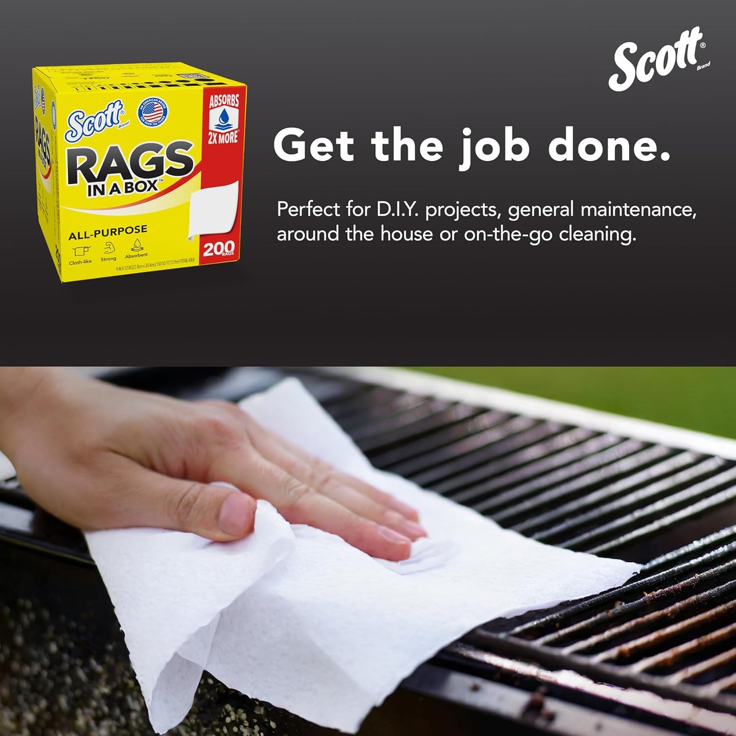 Scott® Rags In A Box™ (75260), White, 200 Shop Towels/Box, 8 Boxes/Case, 1,600 Towels/Case