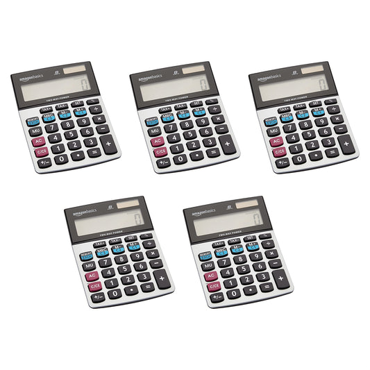 Amazon Basics LCD 8-Digit Desktop Calculator, 5-Pack, Silver