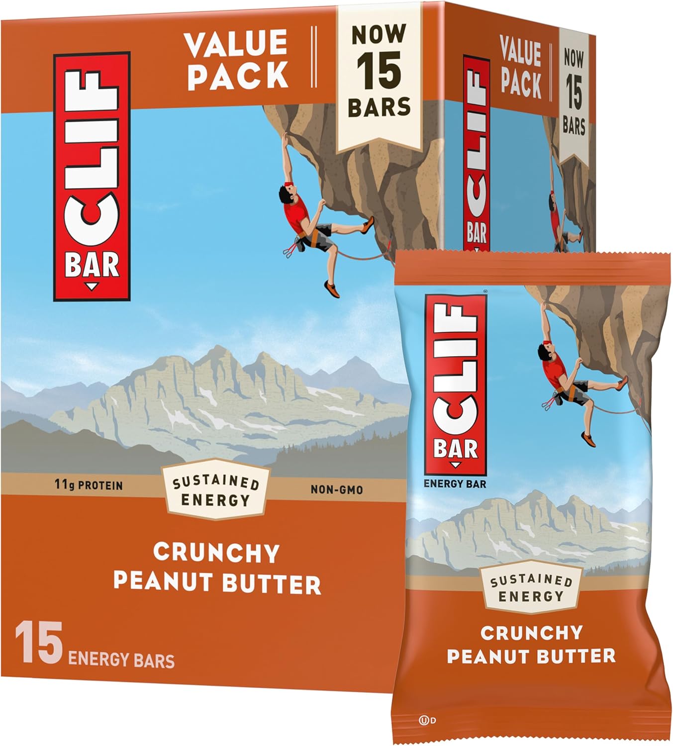 CLIF BAR - Crunchy Peanut Butter - Made with Organic Oats - 11g Protein - Non-GMO - Plant Based - Energy Bars - 2.4 oz. (15 Pack)