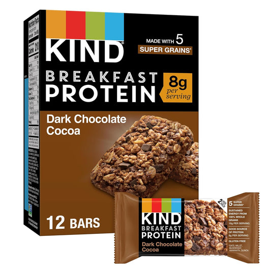 KIND Breakfast, Healthy Snack Bar, Dark Chocolate Cocoa, Gluten Free Breakfast Bars, 8g Protein, 1.76 OZ Packs (6 Count)