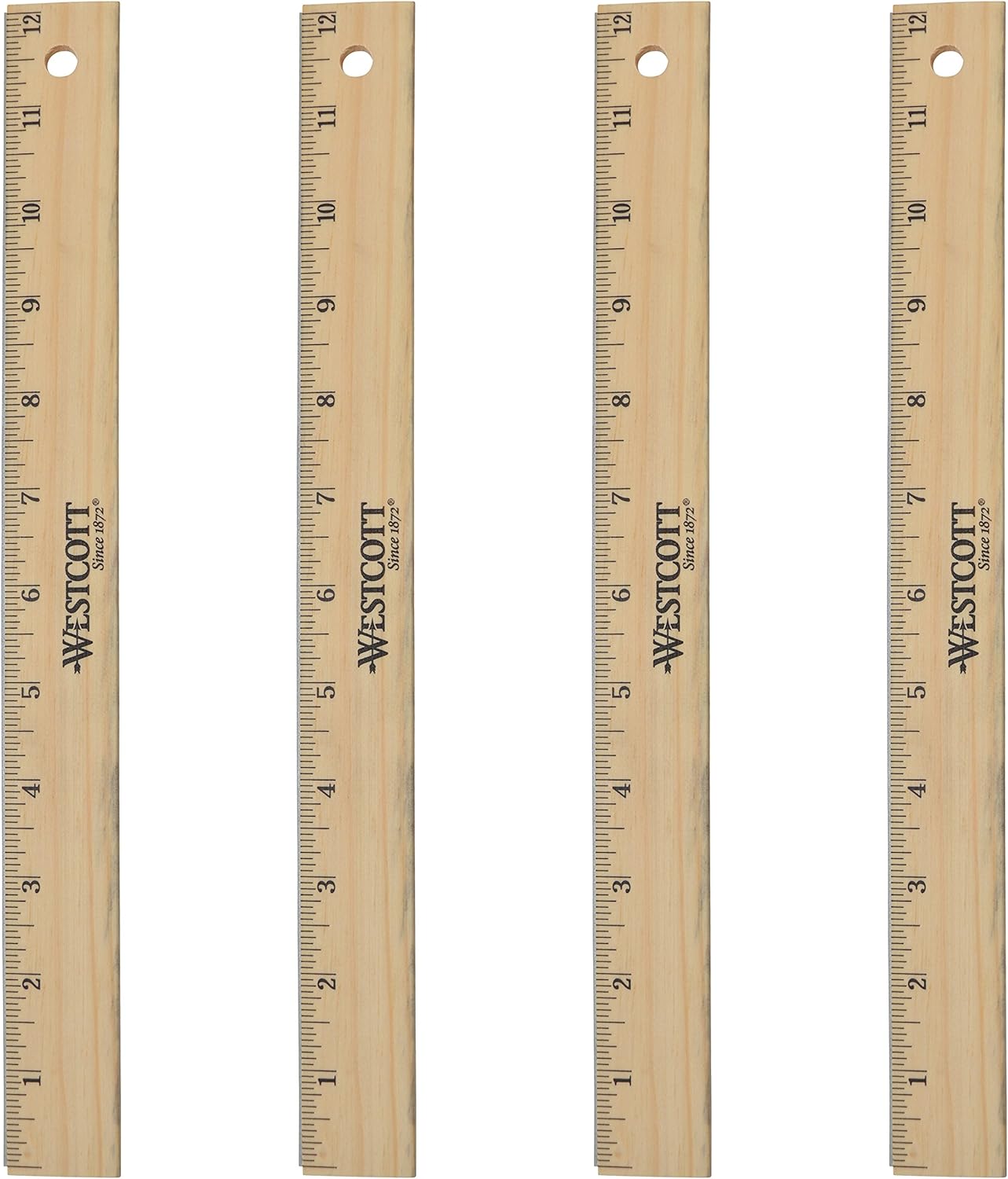 Westcott 12" Beveled Edge Wood Ruler, Pack of 4 (17142)