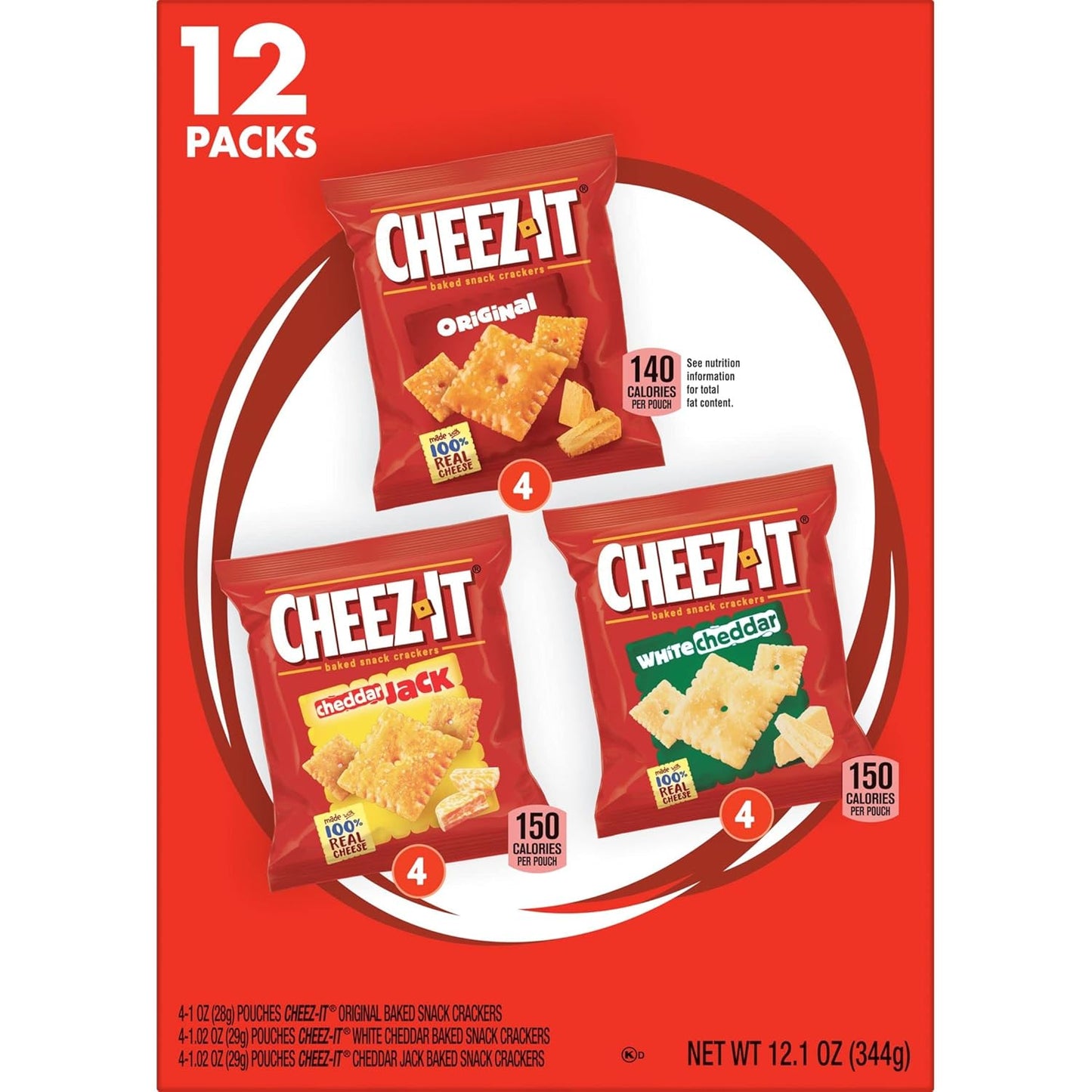 Cheez-It Cheese Crackers, Baked Snack Crackers, Lunch Snacks, Variety Pack, 12.1oz Box (12 Packs)