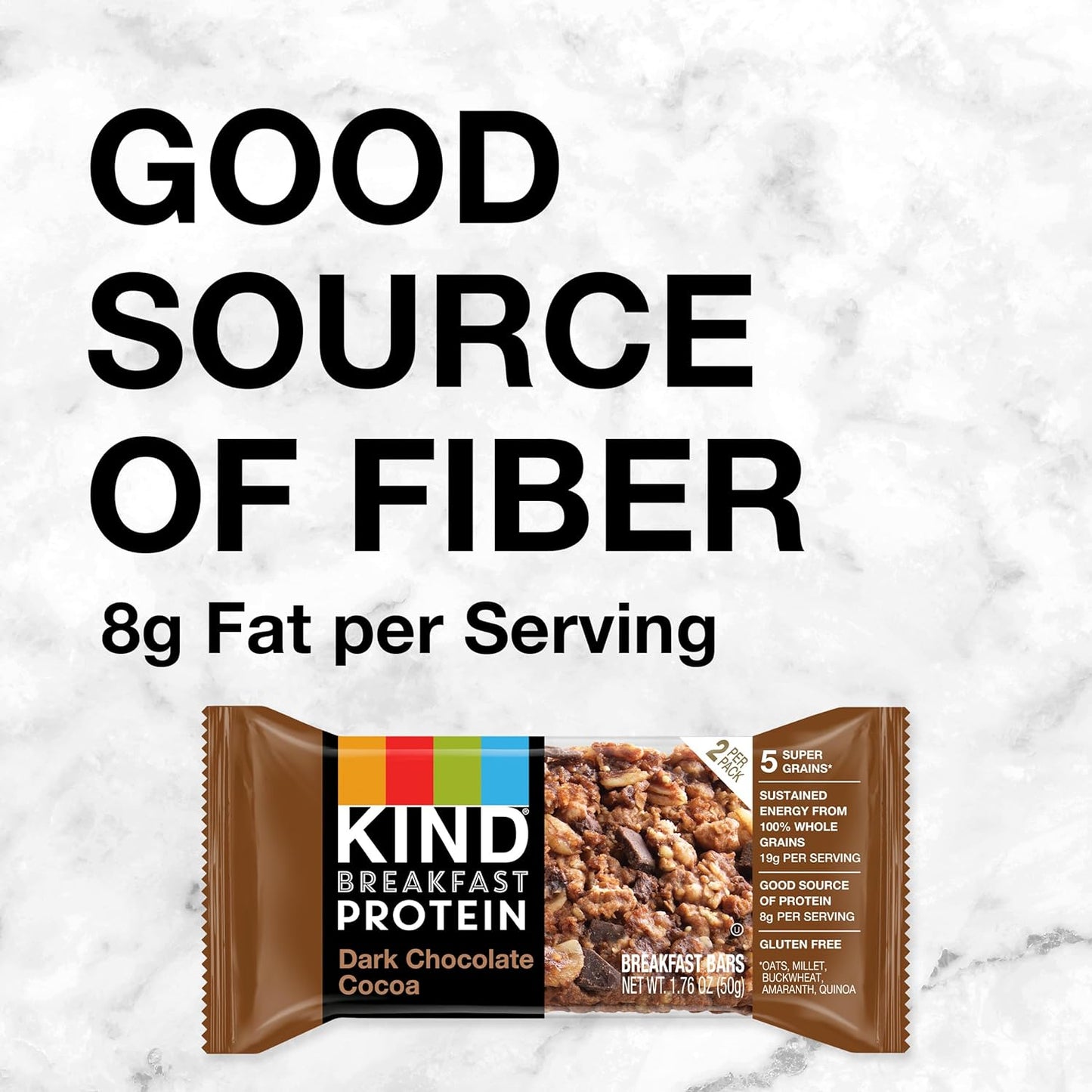 KIND Breakfast, Healthy Snack Bar, Dark Chocolate Cocoa, Gluten Free Breakfast Bars, 8g Protein, 1.76 OZ Packs (6 Count)