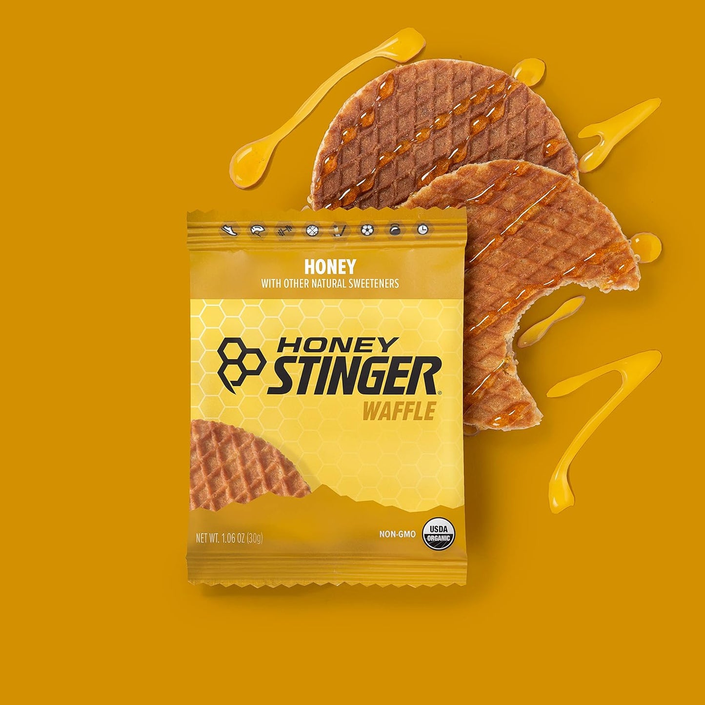 Honey Stinger Organic Honey Waffle, Energy Stroopwafel for Exercise, Endurance and Performance, Sports Nutrition for Home & Gym, Pre & During Workout, Box of 16 Waffles, 16.96 Ounce (Pack of 16)