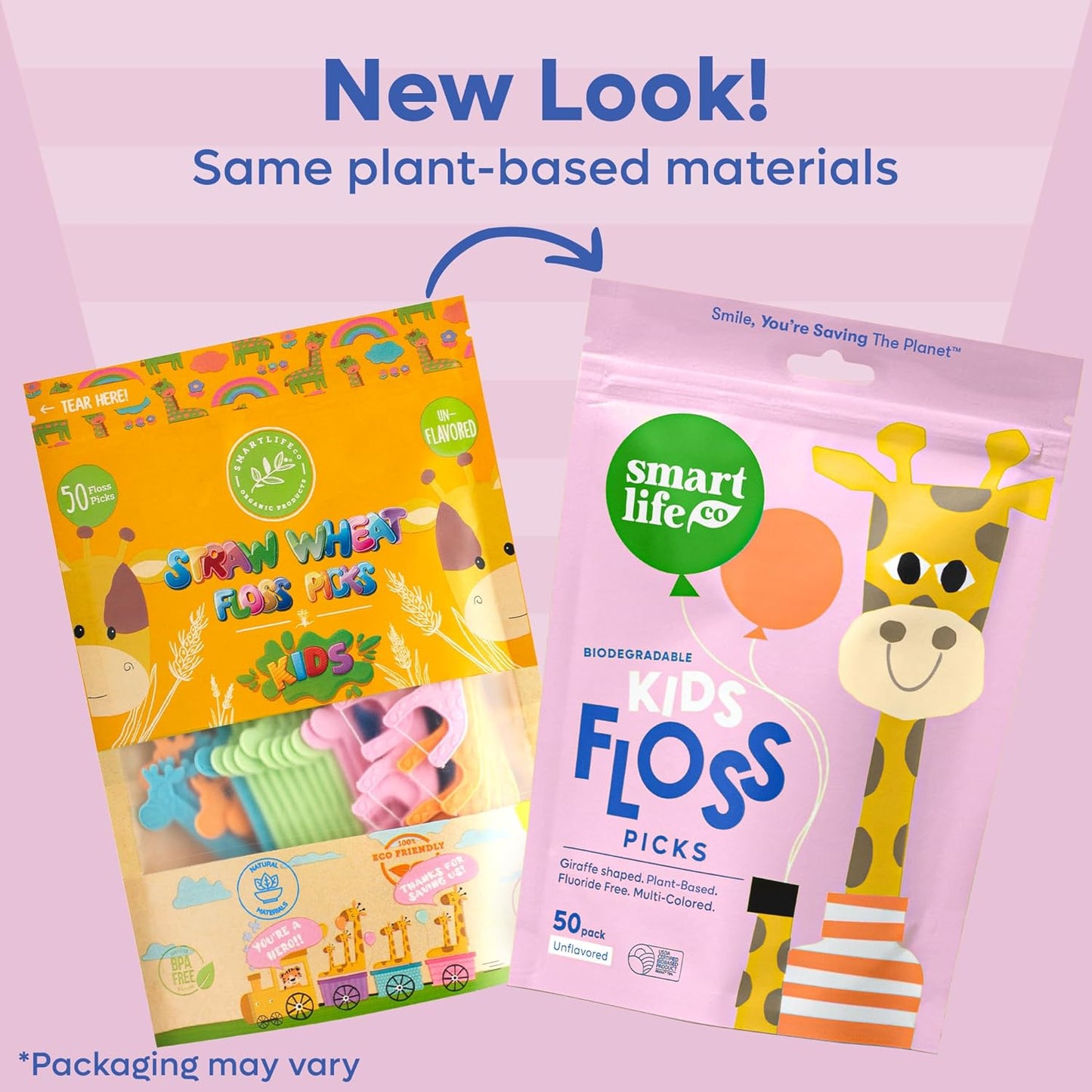 SMARTLIFECO Biodegradable Kids Flossers - Unflavored Dental Floss Picks for Children | Fluoride & Plant Based | Natural Fun Animal Flossing Sticks for Toddlers Teeth | Eco Friendly Compostable, 100pk