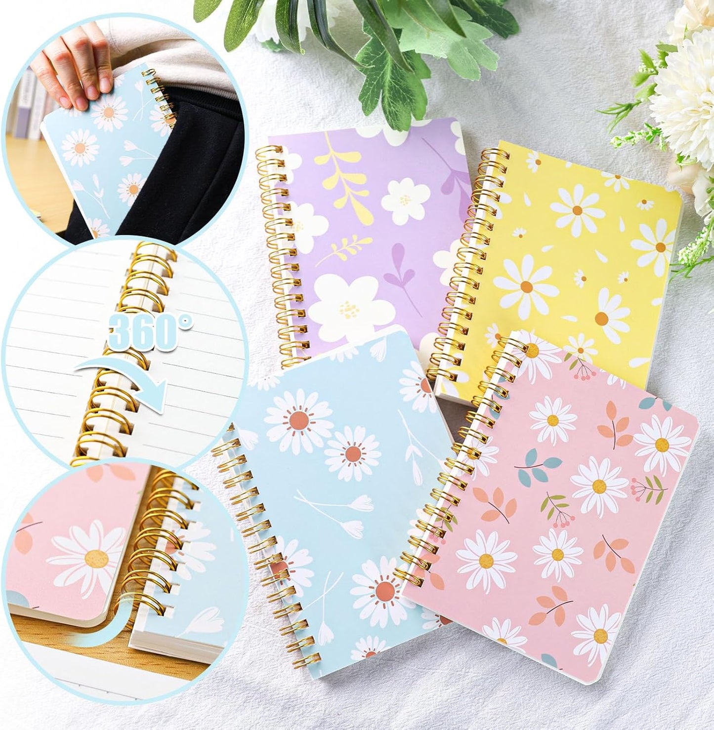 4PCS Spiral Notebooks A6, Mini Notepads Cute Pocket Notebooks Small Journals for Women Gift Office School Supplies