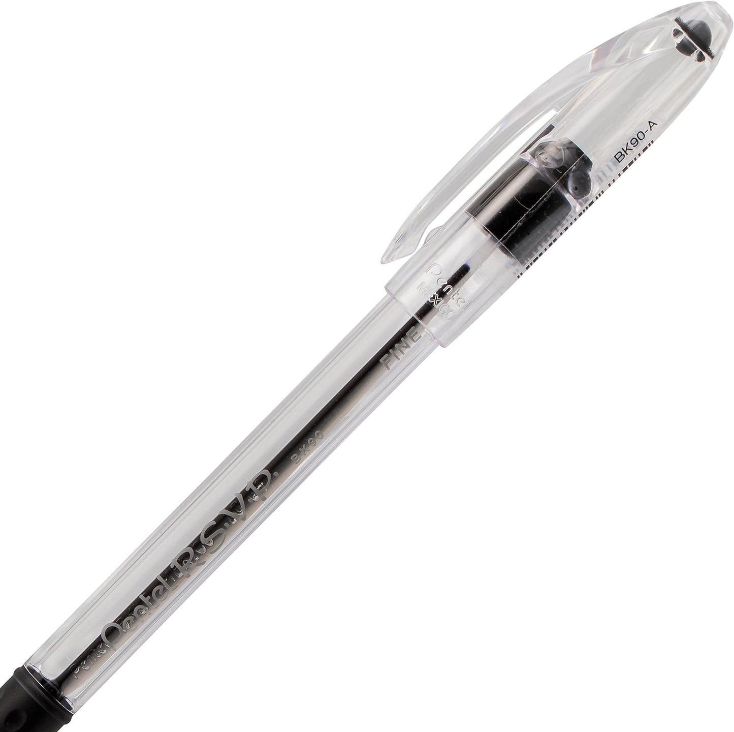 Pentel® R.S.V.P.® Ballpoint Pens, Fine Point, 0.7 mm, Clear Barrel, Black Ink, Pack of 5