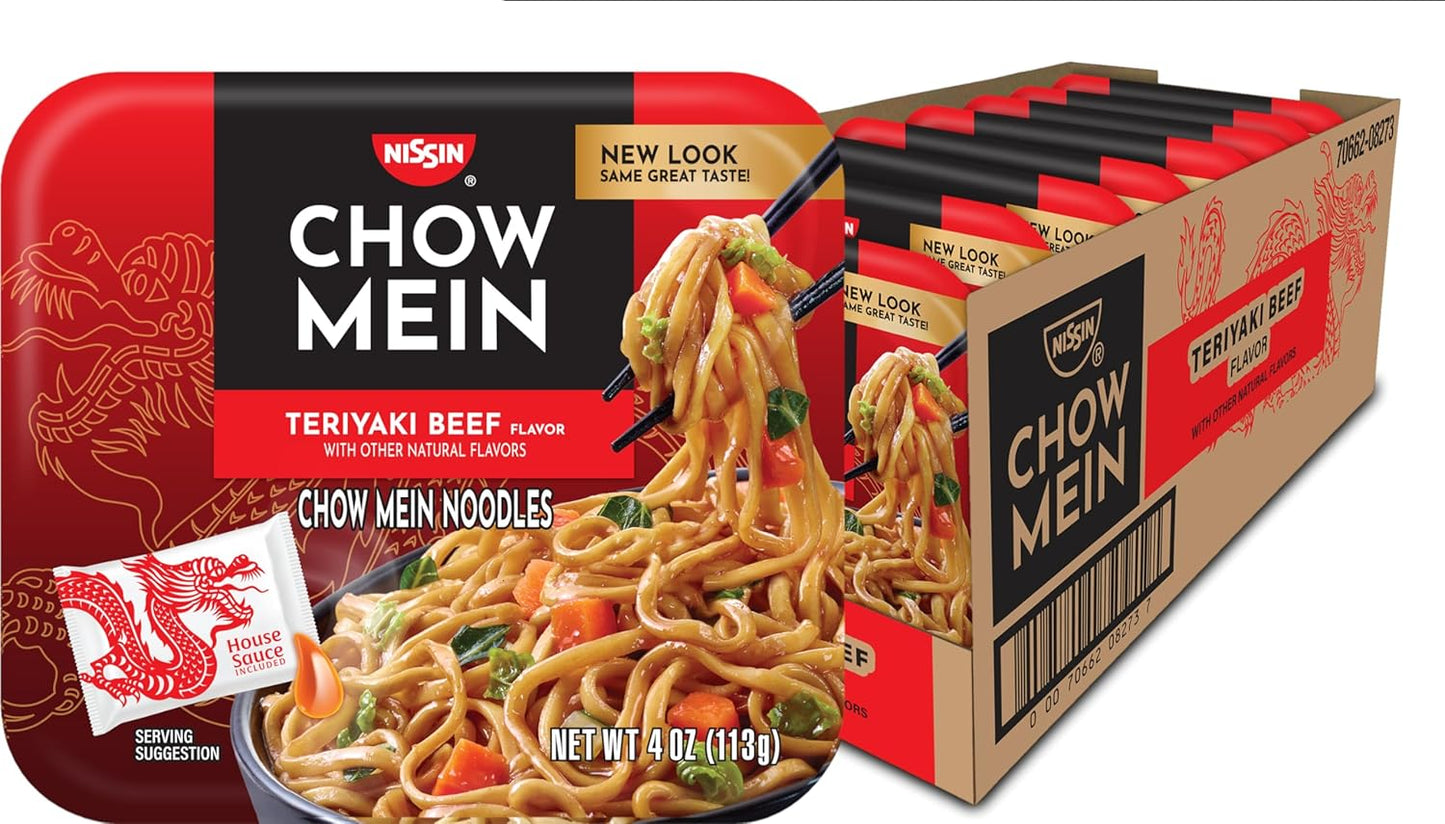 Nissin Chow Mein Noodles, Teriyaki Beef, 4 Ounce (Pack of 8)