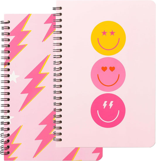 L1rabe 2 A5 Preppy Spiral Notebooks for Teens Girls Back to School Y2K Hardbound Journal for College Student Happy Smile Hardcover Notebook, Pink Notebooks Notepad Diary for Preppy School Supplies