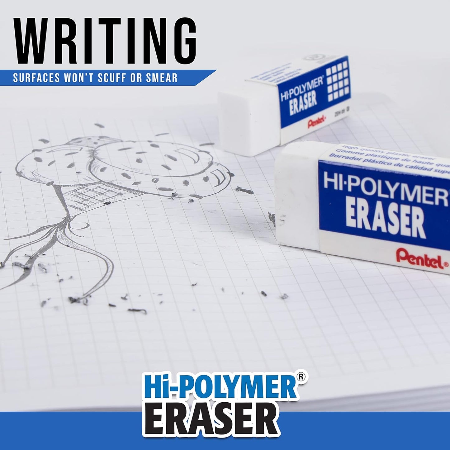 Pentel Hi-Polymer Block Eraser, Large, White, Pack of 10 Erasers (ZEH10PC10)