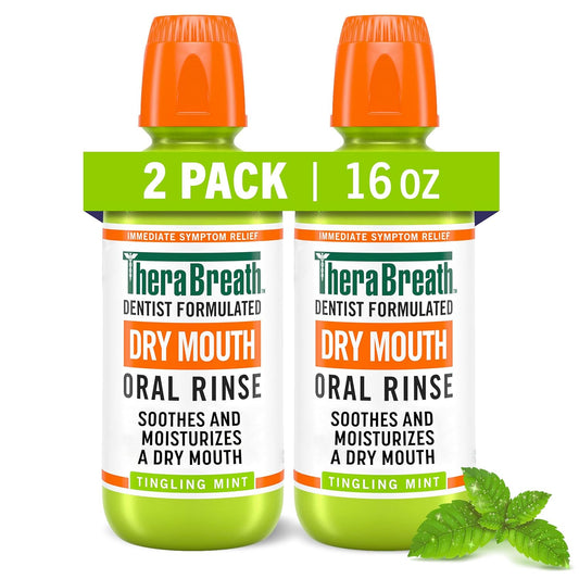 TheraBreath Dry Mouth Oral Rinse, Tingling Mint, Dentist Formulated, 16 Fl Oz (2-Pack)