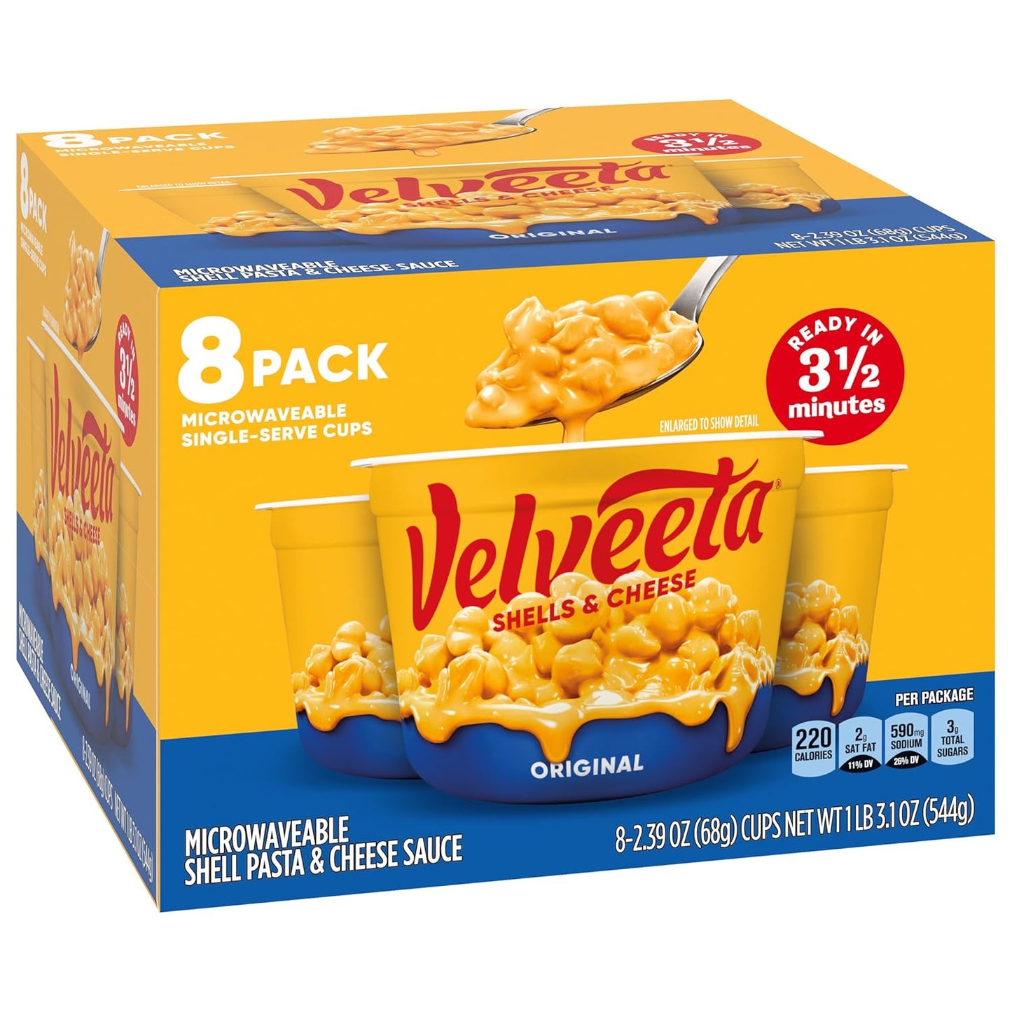 Velveeta Shells & Cheese Original Microwavable Macaroni and Cheese Cups (8 ct Pack, 2.39 oz Cups)