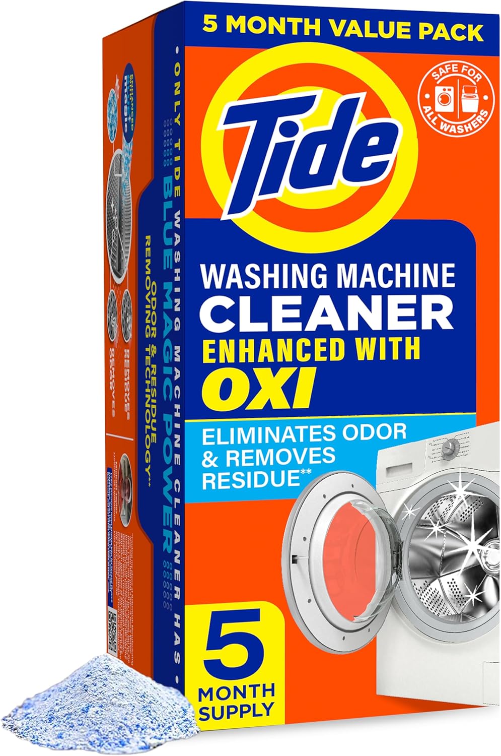 Washing Machine Cleaner by Tide, Washer Machine Cleaner with Oxi for Front and Top Loader Washer Machines, Deep Cleaning Residue & Odor Eliminator, 5 Month Supply (Packaging May Vary)