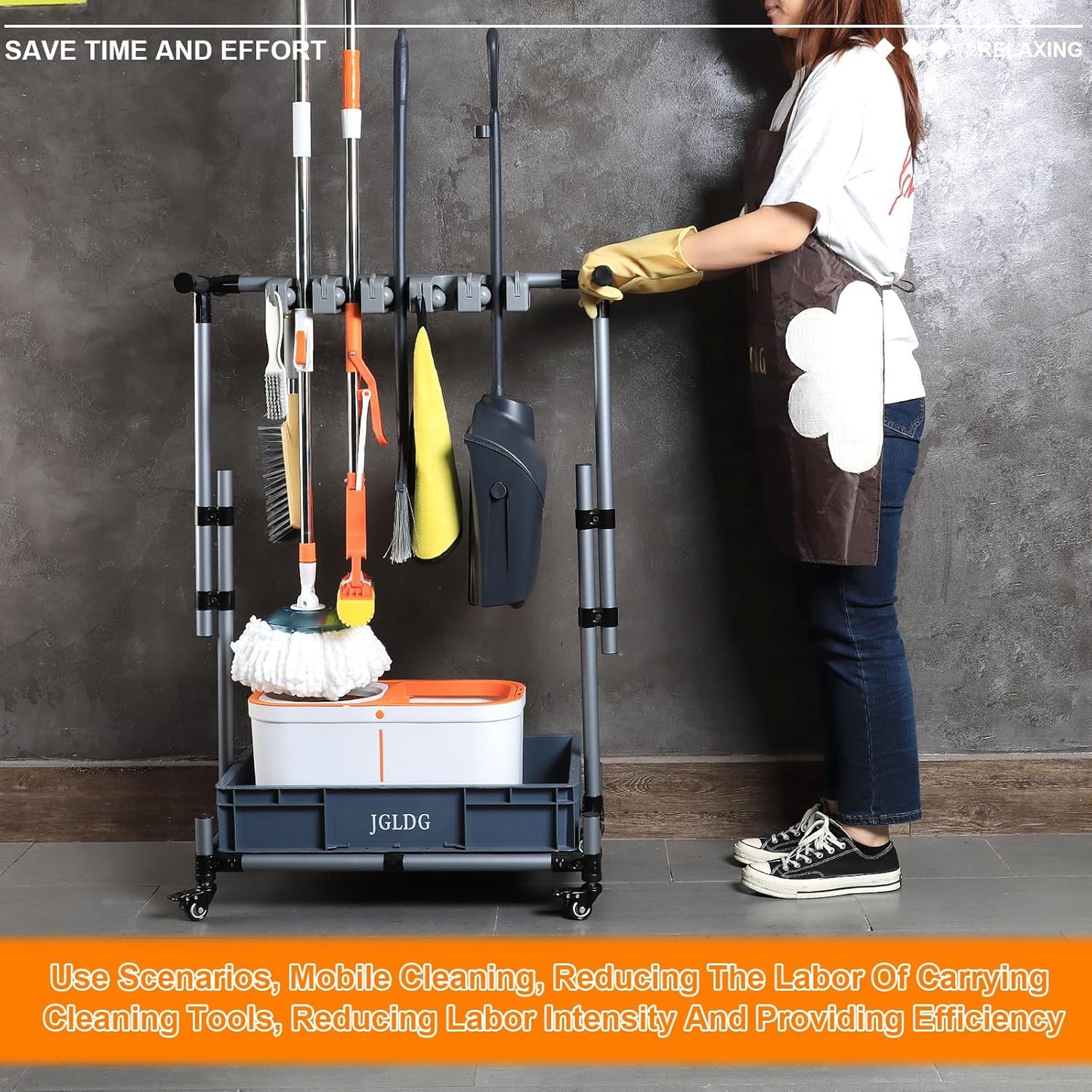 Freestanding Mobile Cleaning Tool Storage Rack, Mop and Broom Holder (M2)