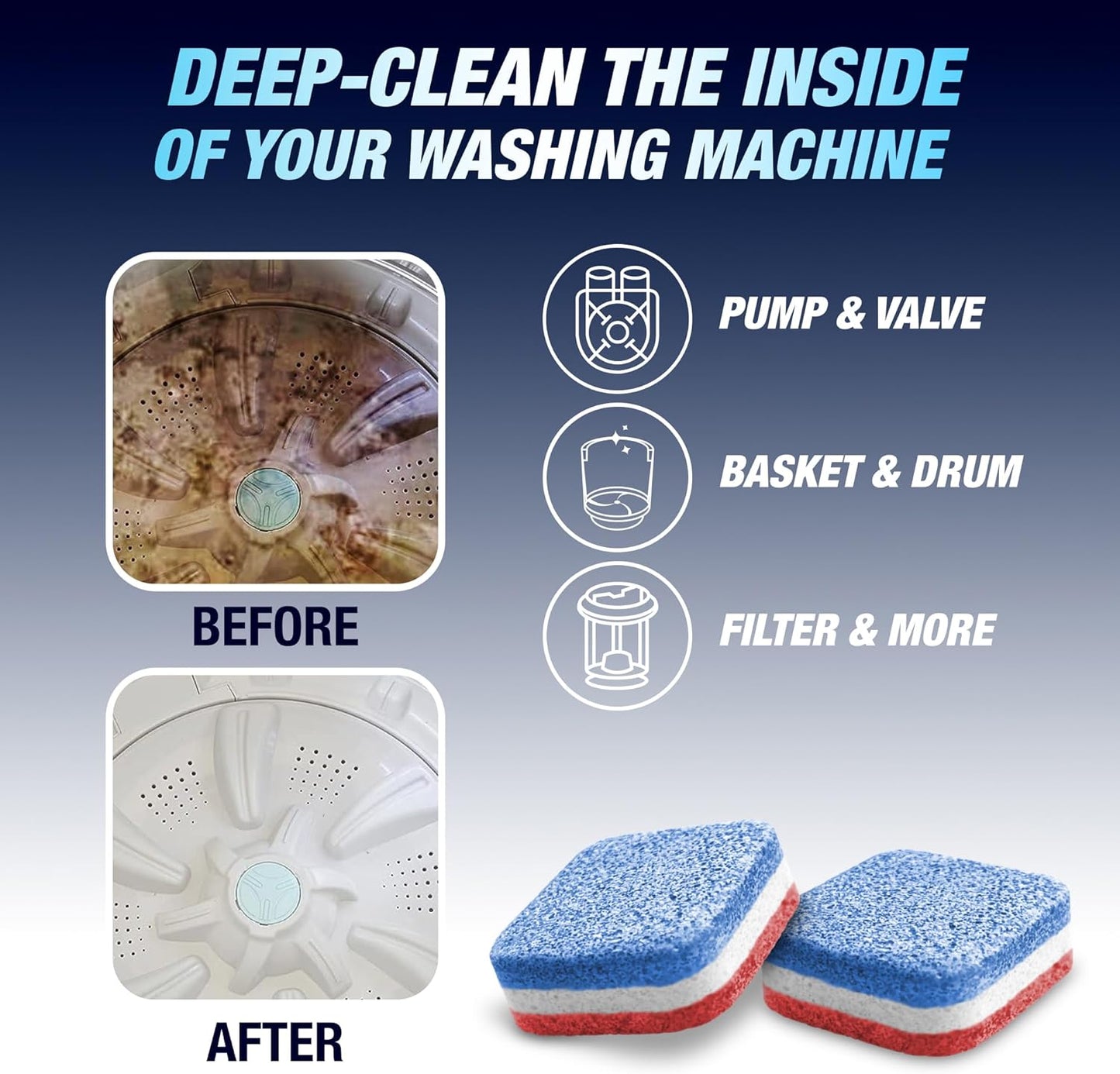 Washing Machine Cleaner Tablets 28 Pack for HE Top Load - Eco Friendly Washer Machine Cleaning Tablets - 3 Layers Septic Safe Wash Machine Full Deodorizer Descaler Protector - 1 Plus Year Supply