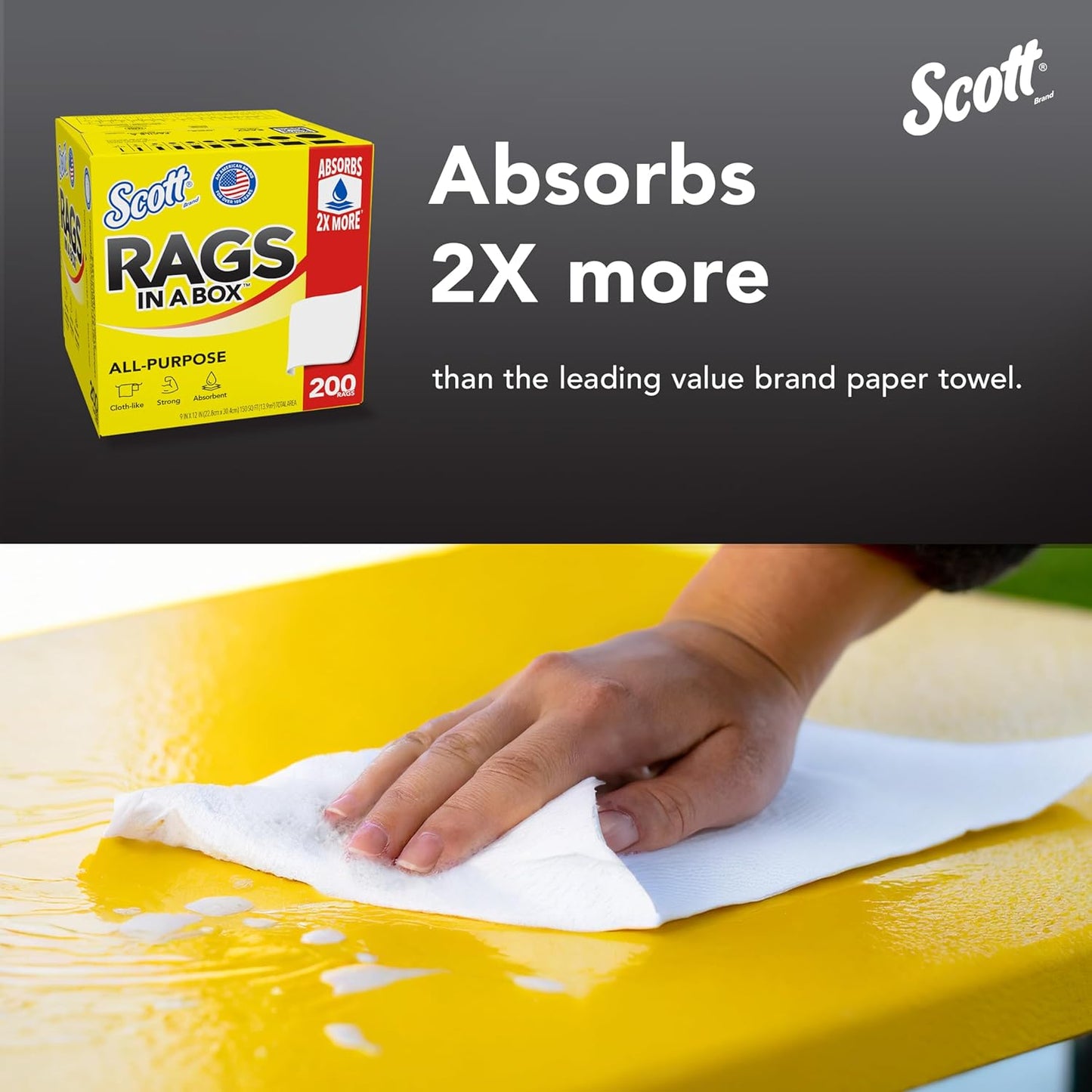 Scott® Rags In A Box™ (75260), White, 200 Shop Towels/Box, 8 Boxes/Case, 1,600 Towels/Case