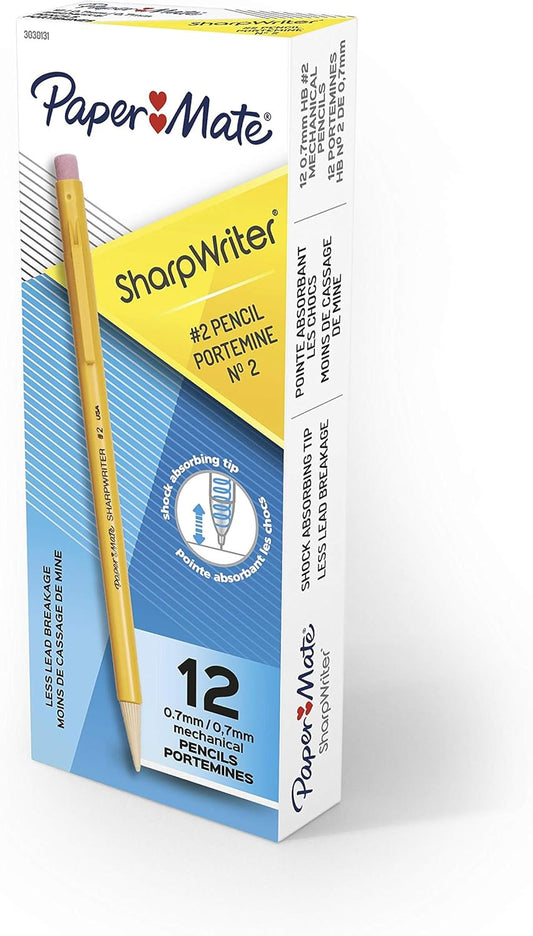 Paper Mate SharpWriter Mechanical Pencils, 0.7mm, HB #2, Yellow, 12 Count