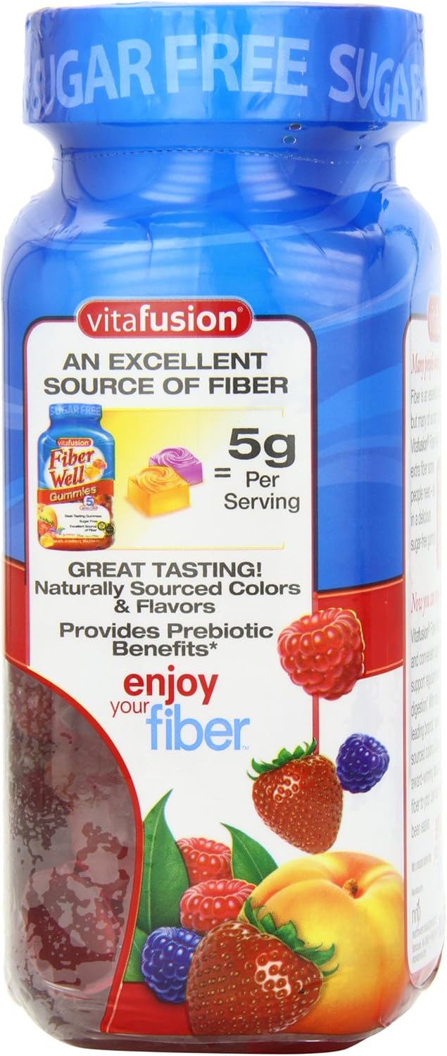 Vitafusion Fiber Well Sugar Free Fiber Supplement, Peach, Strawberry And Blackberry Flavored Supplements, 90 Count