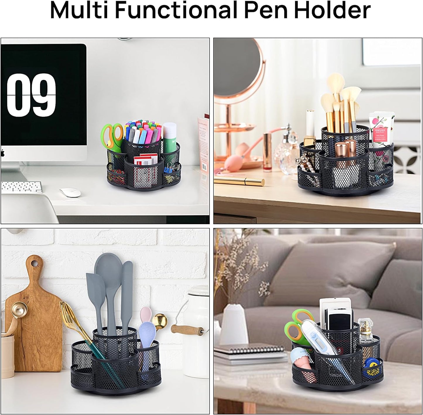 Topwey Pen Holder for Desk, Rotating Pencil Holder, Cup Holder for Desk Office Pen Organizer in Black