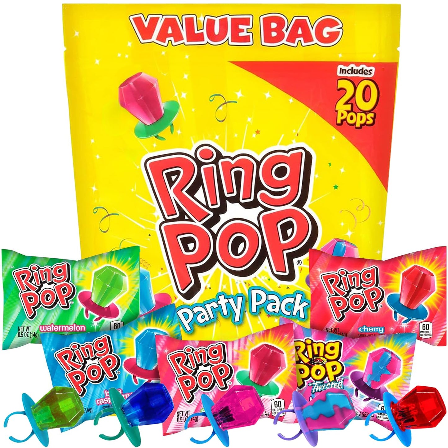 Ring Pop Halloween Bulk Variety Candy - 20 Ct Individually Wrapped Lollipops w/ Assorted Flavors - Fun Candy For Party Favors, Halloween Parties, Trick or Treat Goodie Bags, Bachelorette Parties