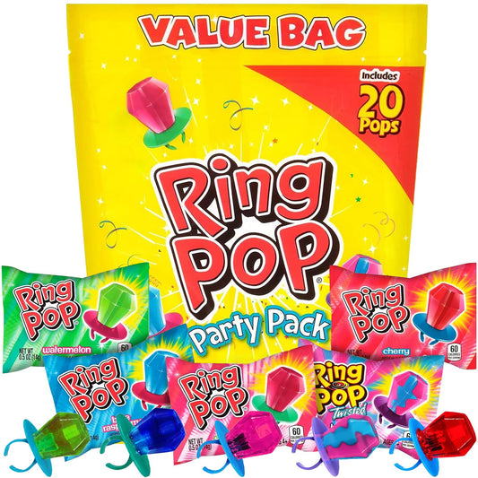 Ring Pop Halloween Bulk Variety Candy - 20 Ct Individually Wrapped Lollipops w/ Assorted Flavors - Fun Candy For Party Favors, Halloween Parties, Trick or Treat Goodie Bags, Bachelorette Parties