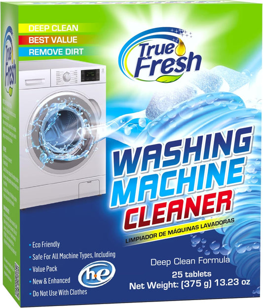 True Fresh Washing Machine Cleaner Tablets 25-Pack - Deep Cleaning Washer Cleaner Tablets for Top Loader, Front Load & HE - Cleans Drum, Tub seal & other Parts Descaler & septic safe