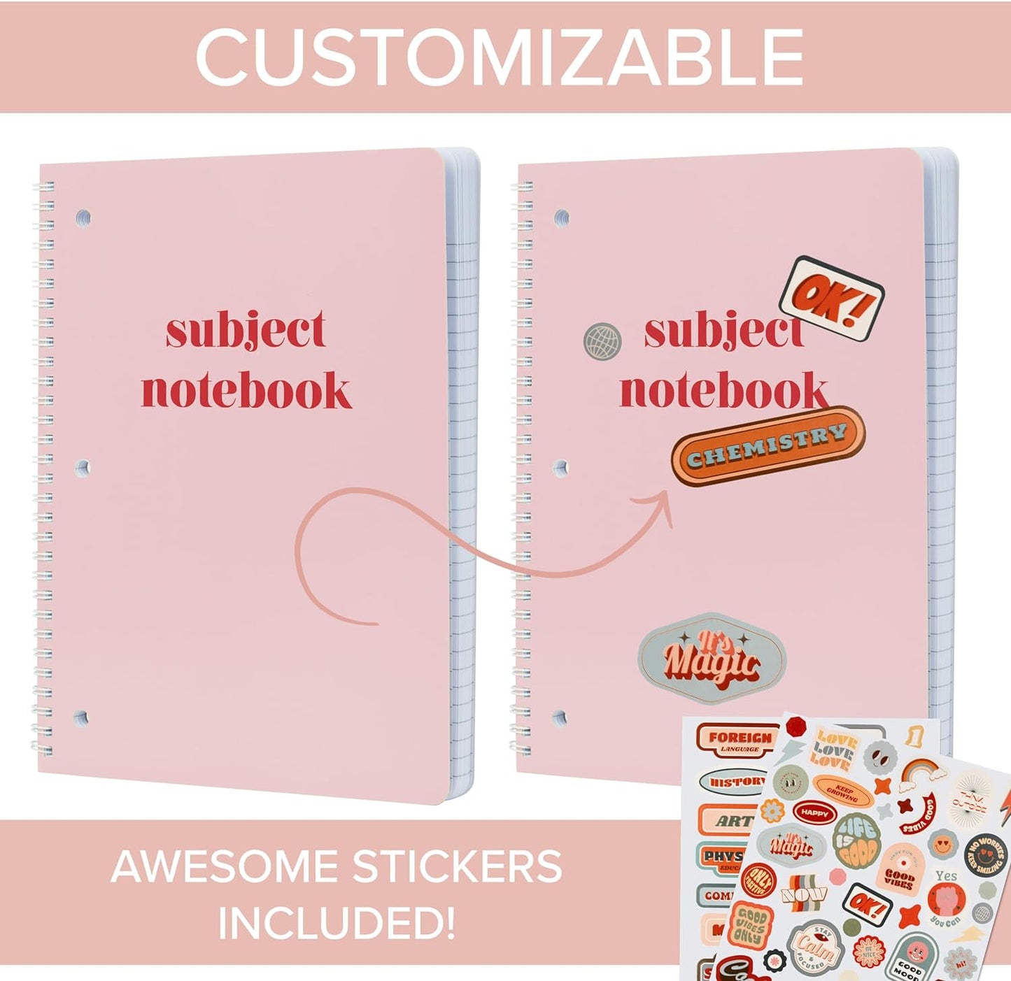 ZICOTO Aesthetic Spiral Subject Notebook Set of 3 For School or College - The Perfect 8" x 10.5" College Ruled Notebook with Premium Paper - Cute Student Supplies to Stay Organized at School