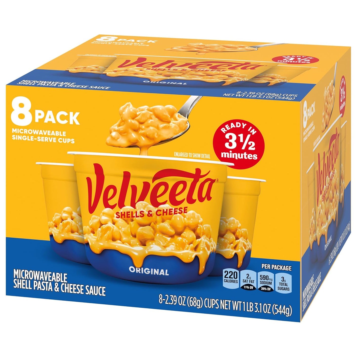 Velveeta Shells & Cheese Original Microwavable Macaroni and Cheese Cups (8 ct Pack, 2.39 oz Cups)