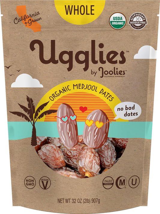 Ugglies By Joolies Organic Whole Medjool Dates | 2 Pound Pouch | Fresh California Grown Fruit | Vegan, Gluten-Free, Paleo, No Sugar Added | Great Gift for Friends & Family