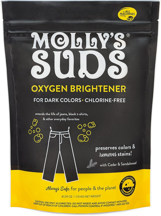 Molly's Suds Oxygen Brightener Dark Wash | Powerful Bleach Alternative, Chlorine Free | Preserves Colors and Removes Stains (Cedar & Sandalwood - 41 oz)