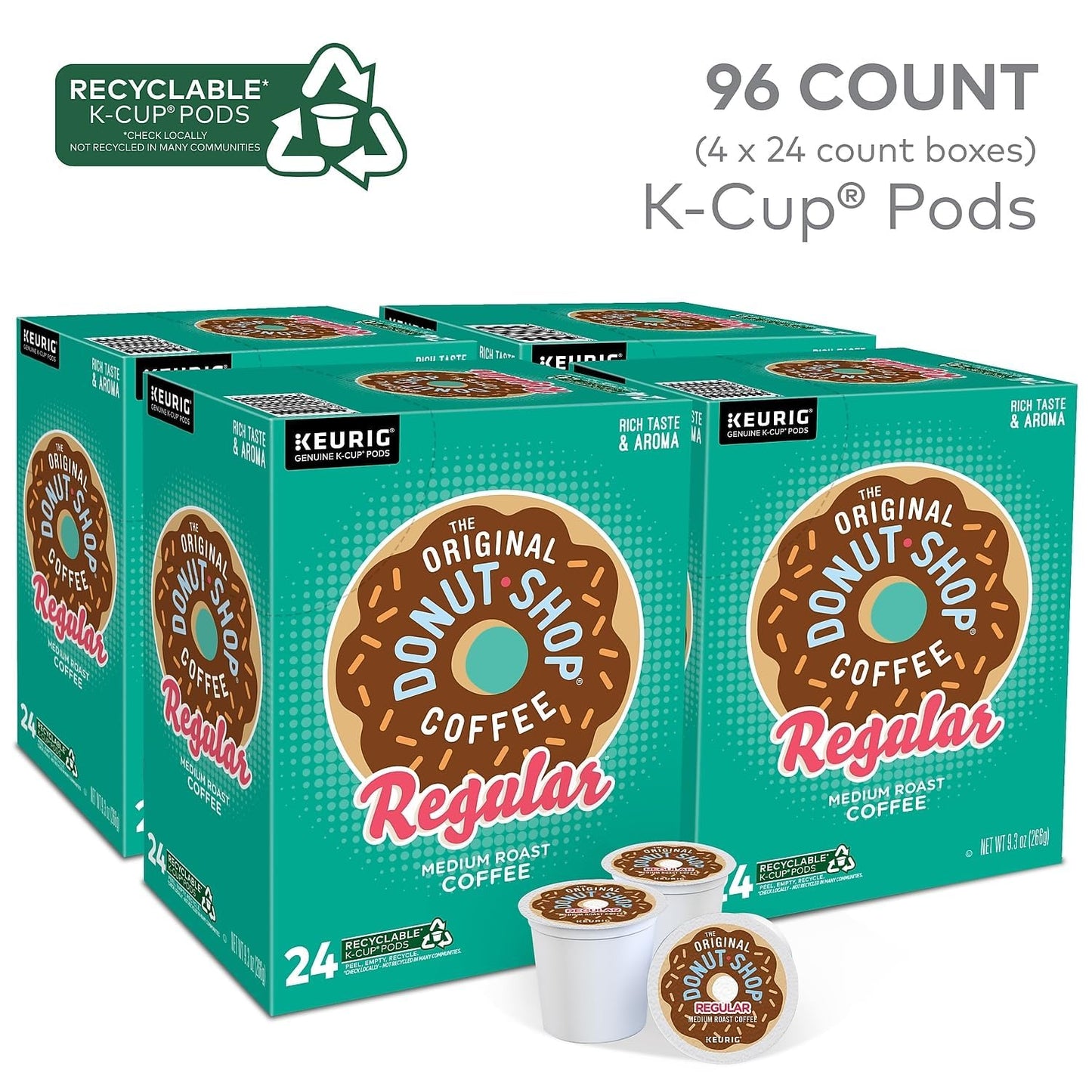 The Original Donut Shop Regular Keurig Single-Serve K-Cup Pods, Medium Roast Coffee, 96 Count (4 Packs of 24)