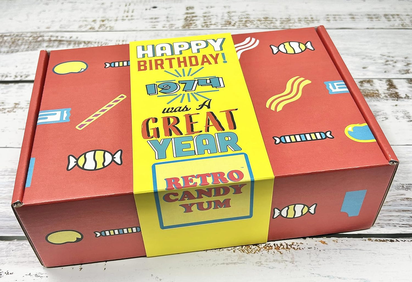 RETRO CANDY YUM ~ 1974 50th Birthday Gift Box of Nostalgic Candy from Childhood for 50 Year Old Man or Woman Born 1974 Jr