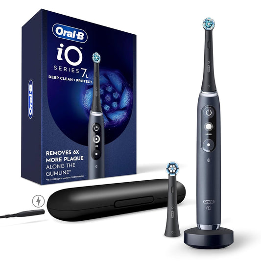 Oral-B iO Deep Clean + Protect Rechargeable Electric Toothbrush, Black with a iO Series 7 Toothbrush, 2 Replacement Brush Heads, and a Charging Travel Case