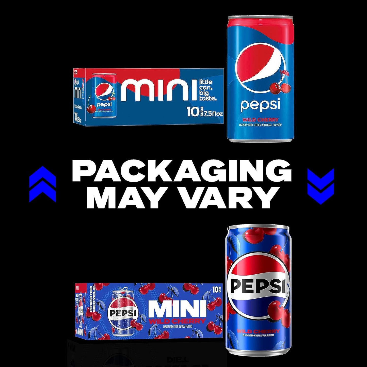 Pepsi Wild Cherry Soda Mini Cans, 7.5 Ounce Mini Cans (Two packs of 10) (Packaging May Vary)