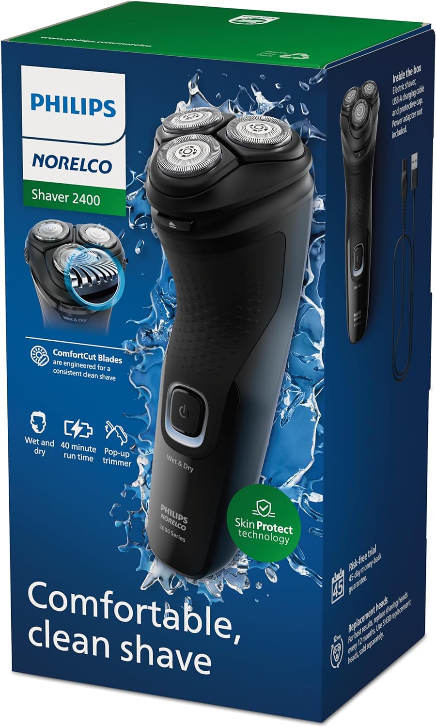 Philips Norelco Shaver 2400, Rechargeable Cordless Electric Shaver with Pop-Up Trimmer, X3001/90